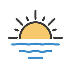 Simple Sunrise or Sunset over Water Icon Vector