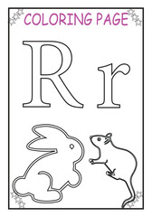 Coloring page for kids learning letter R