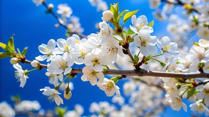 Obraz premium White Blossoms on Branch Against a Blue Sky