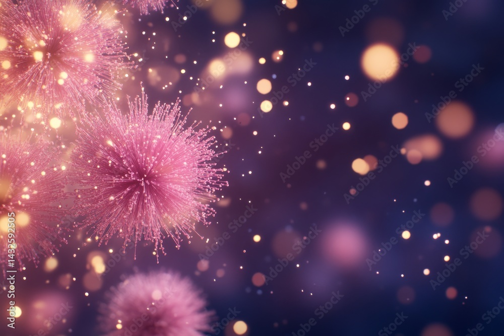 Poster intricate details of vibrant pink virus particles suspended in fluid highlight their interactions wi