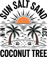Naklejka premium Summer vacation island beach scene with coconut trees t shirt design vector images