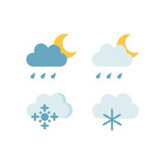 Obraz premium Weather Icons Set: Rain, Snow, Moon, and Clouds
