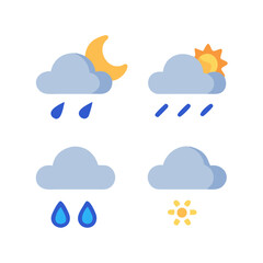 Fototapeta premium Weather icons set: clouds, sun, moon, and rain