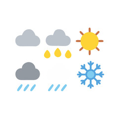 Weather Icons: Sun, Clouds, Rain and Snow, Flat Design