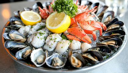 Fresh seafood platter delicious shellfish appetizing food