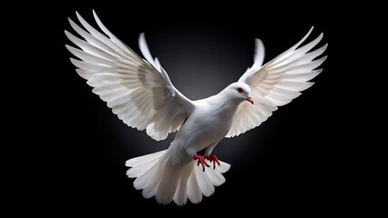 Obraz premium white dove flying against black background