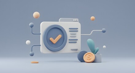 Fototapeta premium Streamlined Digital Transaction Secure Online Payment System, Verified Process, 3D Render Illustration