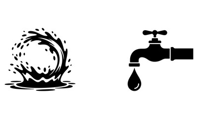 Water Tap with Droplet Vector Illustration – Save Water Concept for Eco Awareness and Plumbing Design.