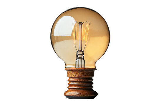 Stylish vintage light bulb with a warm glow, isolated on a white background.
