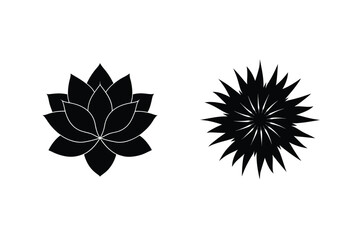Black Vector Silhouettes Of Lotus Flower And Spiky Flower Isolated On White