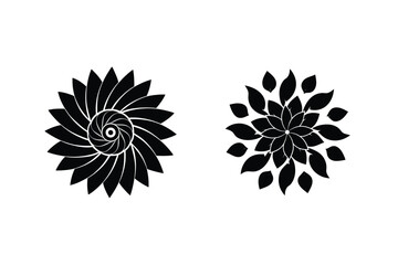 Two Black Floral Silhouettes On White Background Simple Vector Design