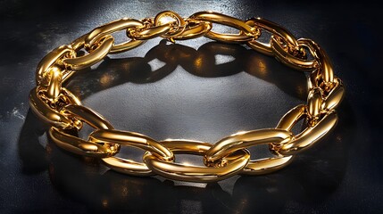 Luxurious Golden Chain Necklace on Dark Background with Reflection