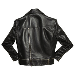 Black leather jacket with smooth finish and silver zippers clothing display transparent background isolated png stock