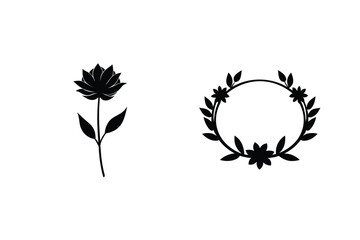 Elegant Floral Silhouette Vector Design Elements With Wreath And Flower Illustration