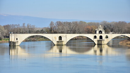 bridge over river Rhone in town Avignon,France