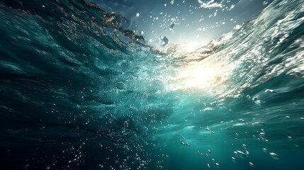Sunlight streaming through the clear blue ocean water