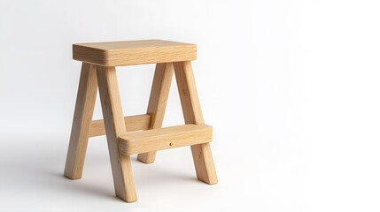 Wooden Step Stool with White Background.