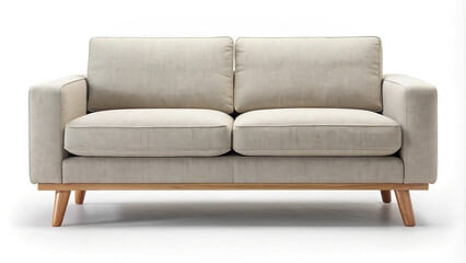 Obraz premium Elegant twoseater sofa with light beige upholstery and wooden base