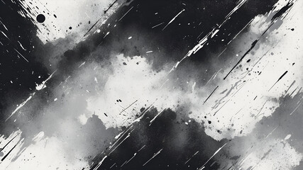 "Dynamic Abstract Grunge Texture with Distressed Black and White Brush Strokes, Ink Splatters, and Weathered Artistic Background"

