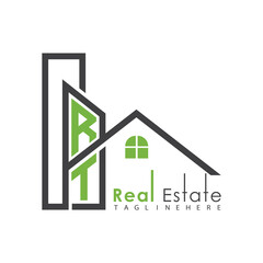 initial monogram logo for real estate with Home and Building shape creative design.	