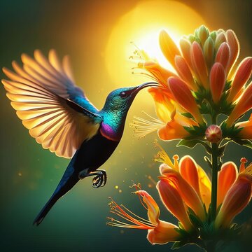 Sunbird Hovering at Flower A sunbird s beak just entering a flow