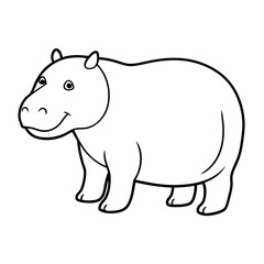 Fototapeta premium Cute Hippopotamus Line Art Illustration . Coloring Page