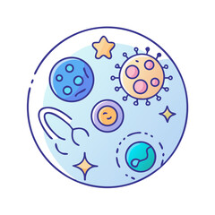 Colorful Solar System with Planets, Stars, and Sun