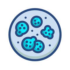 Petri dish with virus or bacteria icon illustration