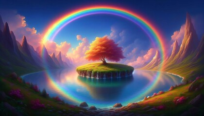 A rainbow forming a perfect semicircle