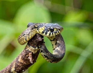 Fototapeta premium Snake on a green background. AI Model,