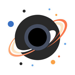 Abstract Space Planet Illustration with Rings on Black