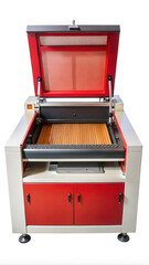 Laser engraving and cutting machine with an open lid revealing the bed