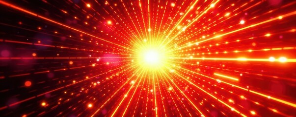 Bright yellow center, radiating red & white explosion, dotted pattern, dynamic speed lines, visual, effect, radial