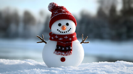 Obraz premium Playful Snowman Standing in a Scenic Winter Wonderland