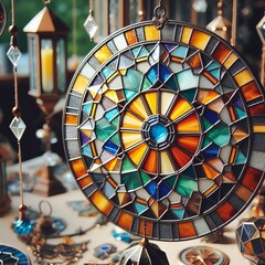 Stained Glass Sun Catchers with Geometric Patterns Decorative su