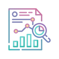 Analytics report icon: data visualization with magnifying glass