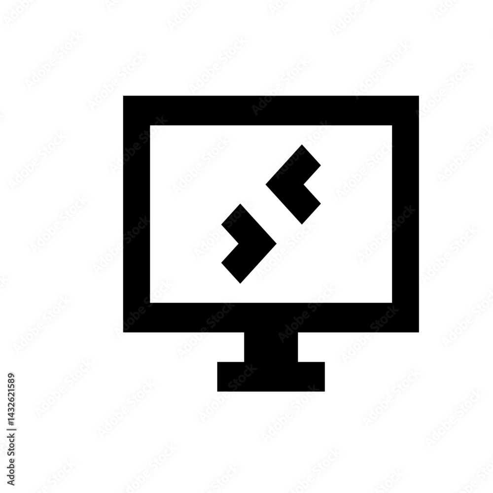 Poster black and white computer monitor displaying coding symbols on the screen in a minimalist design styl