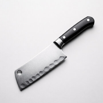 Kitchen knife on white background. Top view. Copy space.