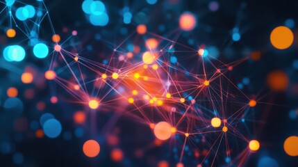 Abstract network connections with colorful nodes and intricate interlinking lines
