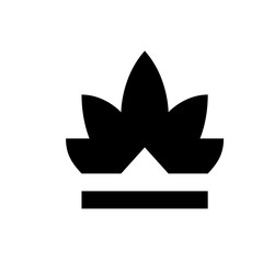 Abstract floral design with three petals above two half circles and a horizontal line in black and white color 100