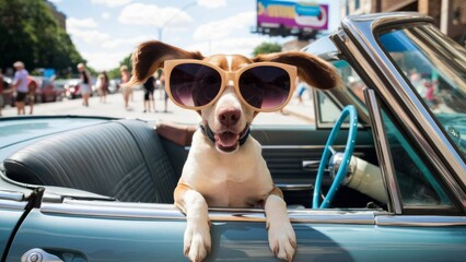 Dog in Sunglasses Driving