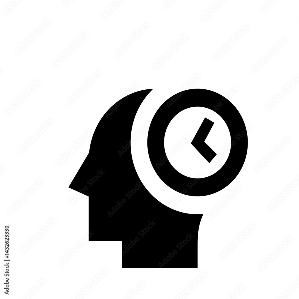 Poster silhouette of a head with a clock inside representing time management and scheduling concept design 