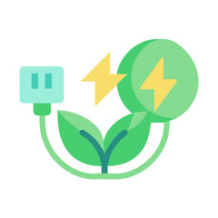 Green energy icon with plant and lightning bolt