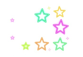 Bright Neon Stars on White Background. A festive collection of vibrant neon stars in various colors against a clean white background
