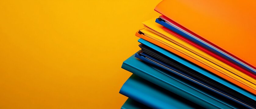 Colorful Folders Stacked on Yellow Background