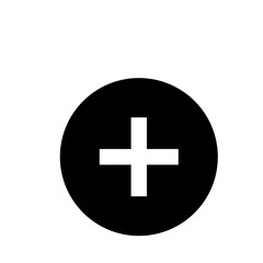 Black circle containing a white plus sign centered within the shape for addition and positive symbol use