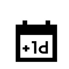 Black calendar icon with plus one day symbol indicating a schedule reminder or appointment date change
