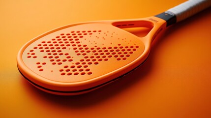 Bright orange beach tennis racket with perforated head