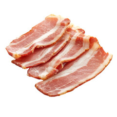 Fresh raw bacon slices laid out on a clean transparent background ready for cooking and culinary preparation, Raw bacon slices isolated on transparent background