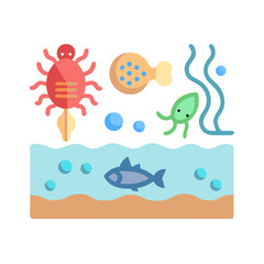 Freshwater Ecosystem Icon: Stream, Fish, Bugs and Plants